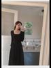 2024 Women's French Square Neck Long Sleeve A-Line Dress - Spring/Autumn Waist-Slimming Maxi
