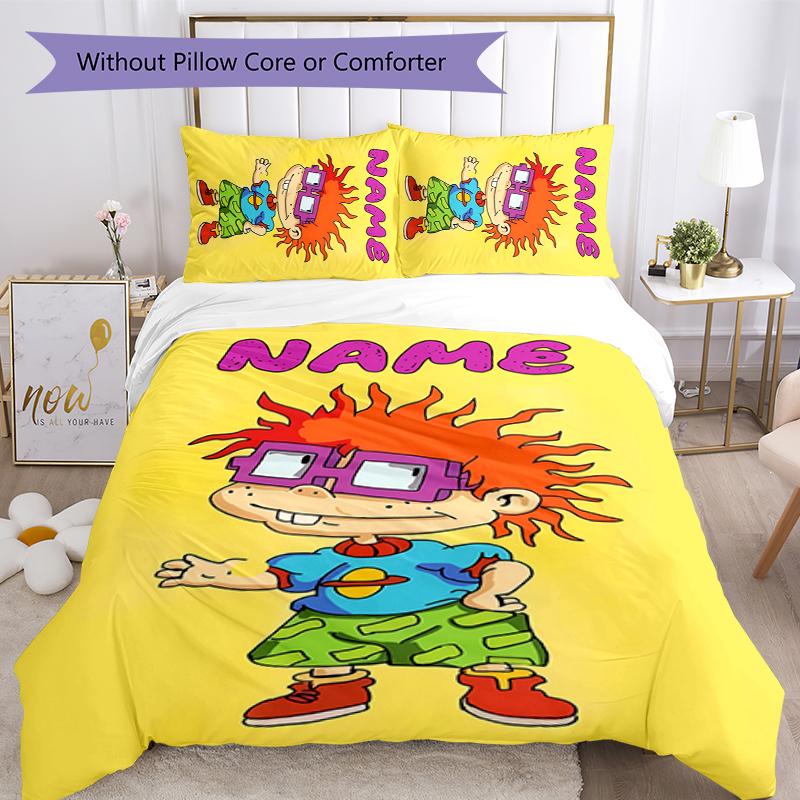 3pcs Custom Name Rugrats Bedding Set Duvet Cover Closure Includes 1 Duvet Cover & 2 Pillowcases for All Seasons Bedroom Decor