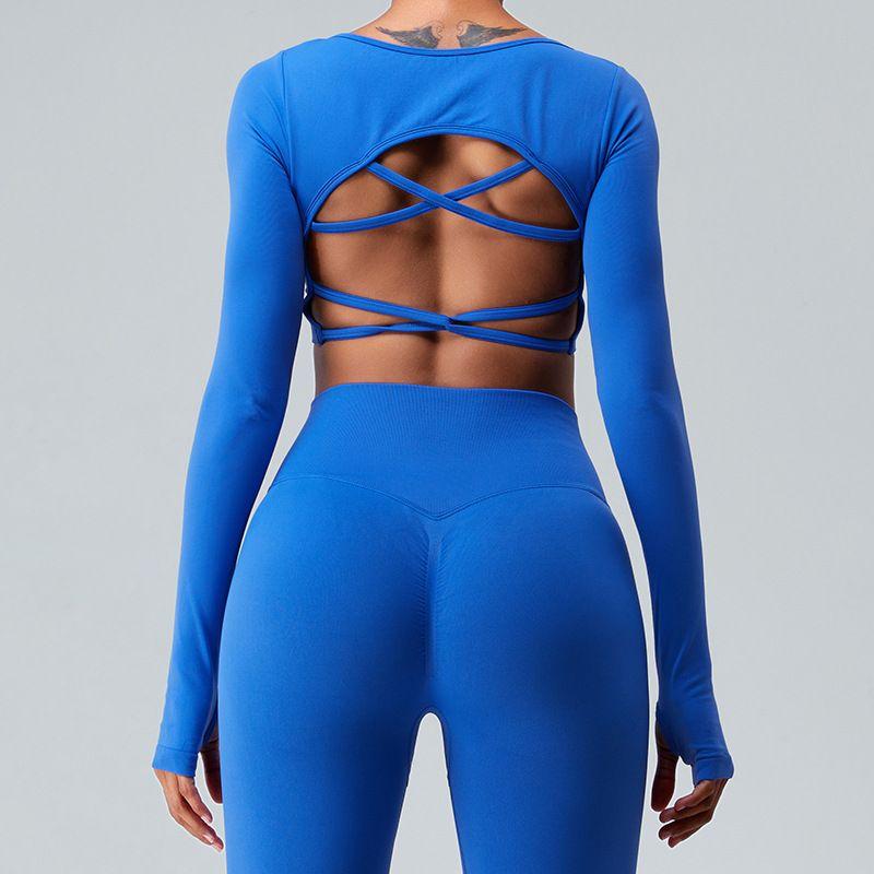 

Cross Long Sleeves Women s Fixed Cup Bare Back Yoga Clothes Klein Blue(Quality Edition) L(Usually wear XL)