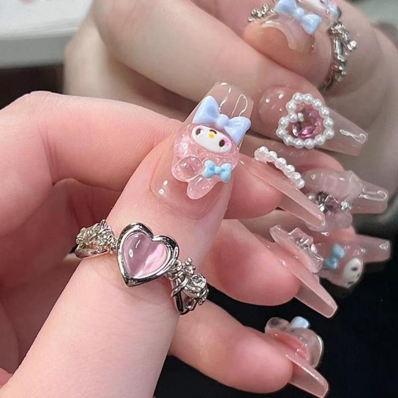 Kawaii Miniso Cartoon Sanrio My Melody Fake Nails Cute Nail Patches Fashion Charm Good-looking Nail Sticker Women Holiday Gifts