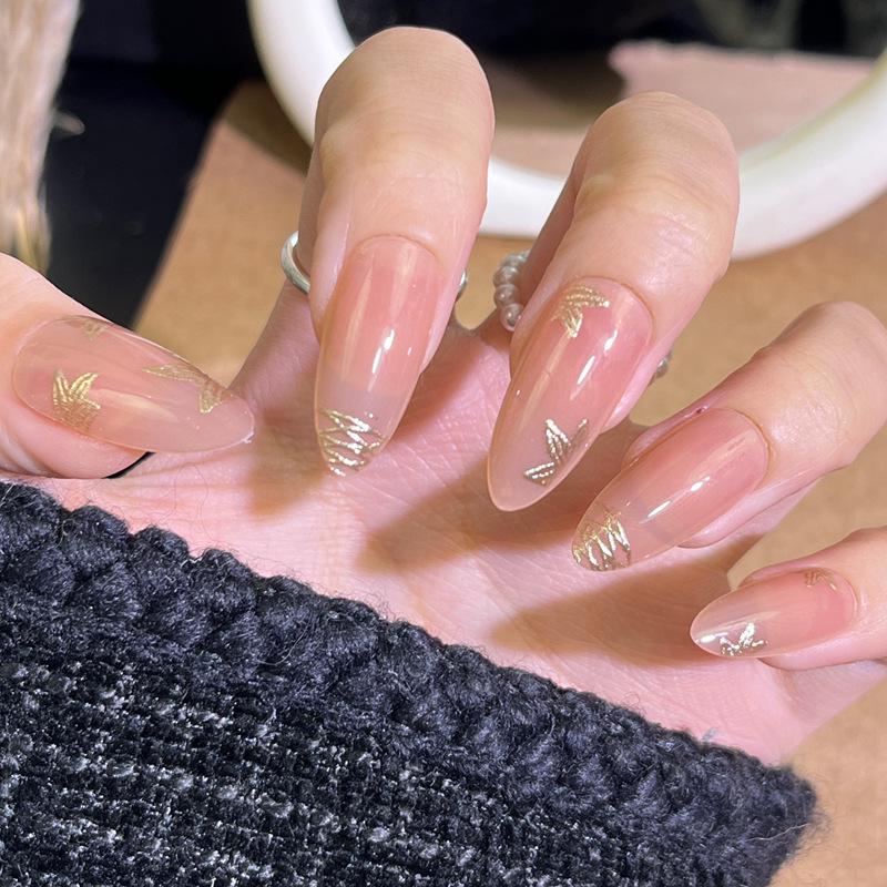 

Элегантные накладные ногти «кошачий глаз» с золотой фольгой и бабочками – Ручная работа, Маникюрные типсы высокого класса All S size finished strips