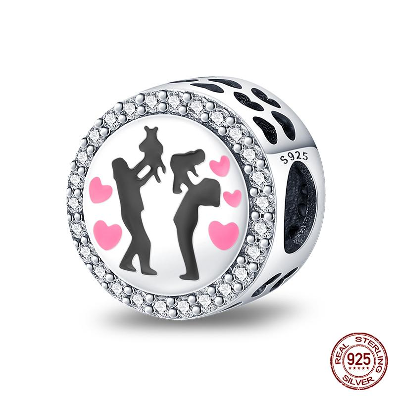 Real Copper Pink Series Heart Charms Beads Fit Qikaola Original Bracelets Diy Mother'S Day Jewelry Gift For Mom