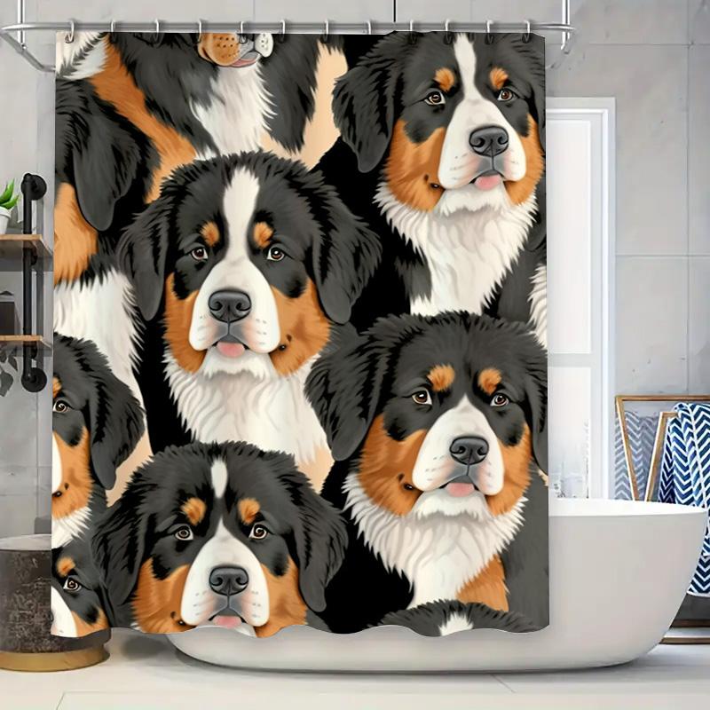 Modern Style Pet Dog Print Shower Curtain Waterproof Bath Decoration Home Decor Customizable Size Available
