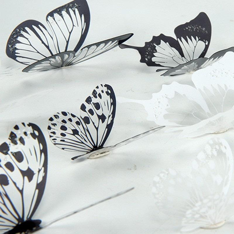 A Set of 18 3d Black and White Butterflies for Bedroom and Living Room Home Beautification and Background Wall Decoration
