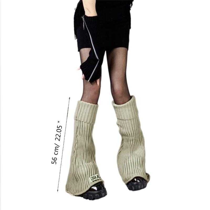 Harajuku Women Autumn Vintage Flared Leg Warmers Socks Gothic Punk Letters Label Ribbed Knitted Foot Covers Streetwear