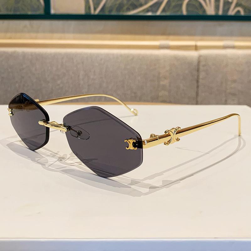 Stylish Frameless Metal Diamond-shaped Sunglasses for Women, High-end UV Protection Sunglasses