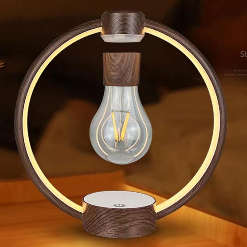 

CX-8815 Magnetic Levitation Light Bulb Table Lamp Desktop Night Light Ornament,EU Plug Deep Wood Grain