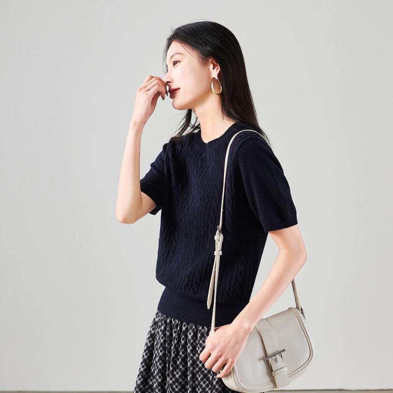SOFSIL 2026 Spring Women s Cable Knit Short Sleeve Sweater M