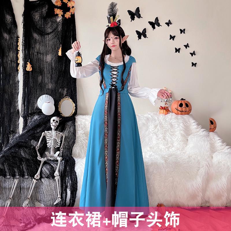 Halloween Costume Vintage Court Style Witch Dress Long Dress Medieval Art European Pastoral Cosplay