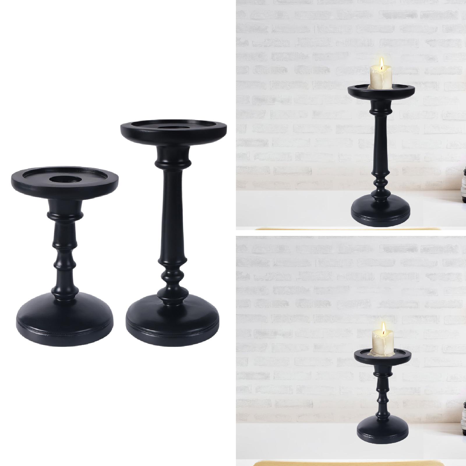 

Pillar Candle Holder Gift Stable Desktop Ornament Classical Resin Candlestick Holder Table Centerpiece for Living Room Mantle Short
