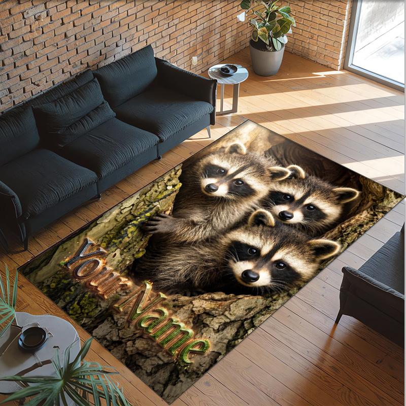 Forest Nature Theme Crystal Velvet Rug Personalized Custom Name Text Soft Floor Mat Home Decor