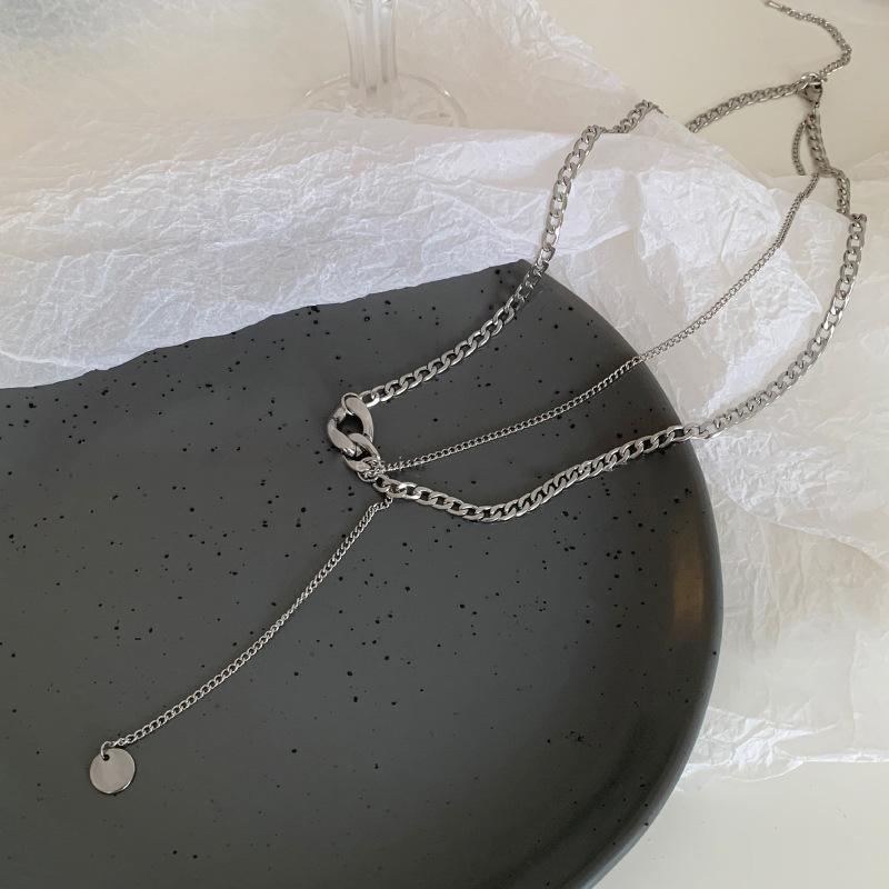 2024 silver buckle chain necklace women's autumn and winter design sense niche sweater chain ins hip hop trendy sweater chain