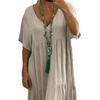 Vestido de Linho de Verão Plus Size para Mulheres Solto Manga Curta Decote V Longo Casual Praia Fluido Vestido de Sol com Bolsos