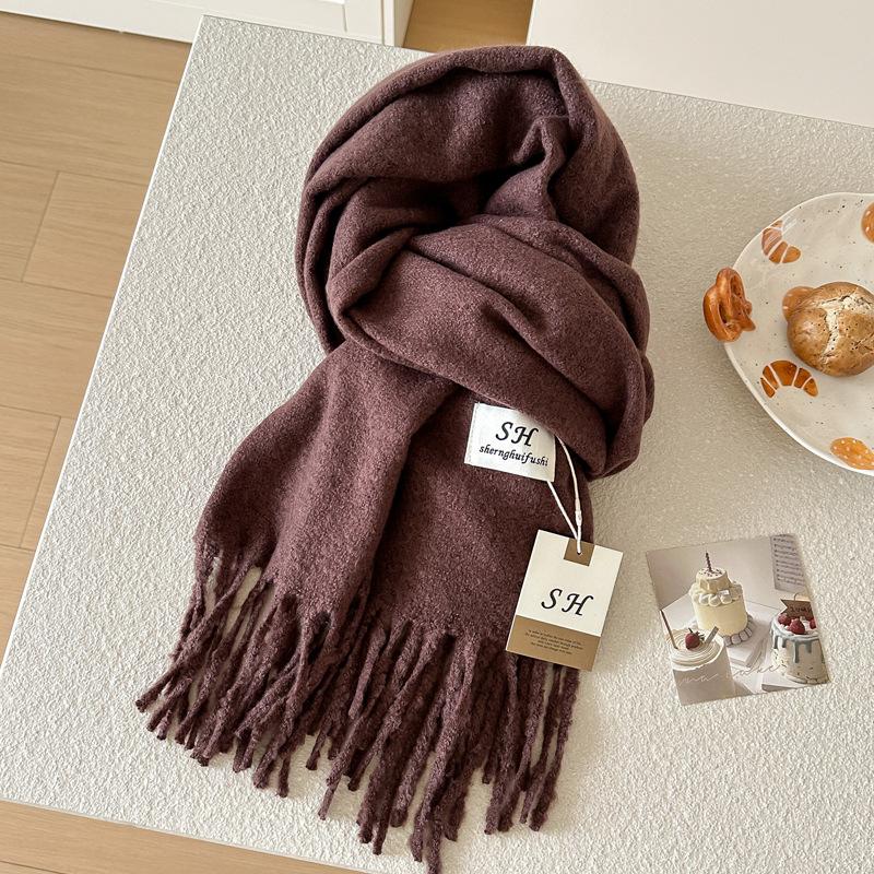 2025 Solid Color Thick Cashmere Winter Warm Women Scarf Large Blanket Pashmina Shawl Wraps Bufanda Female Tassel Foulard