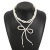 Dames Populair Europees Parel Strik Ketting Voor Dames Licht Luxe Elegante Gelaagde Imitatie Parel Ketting Sieraden