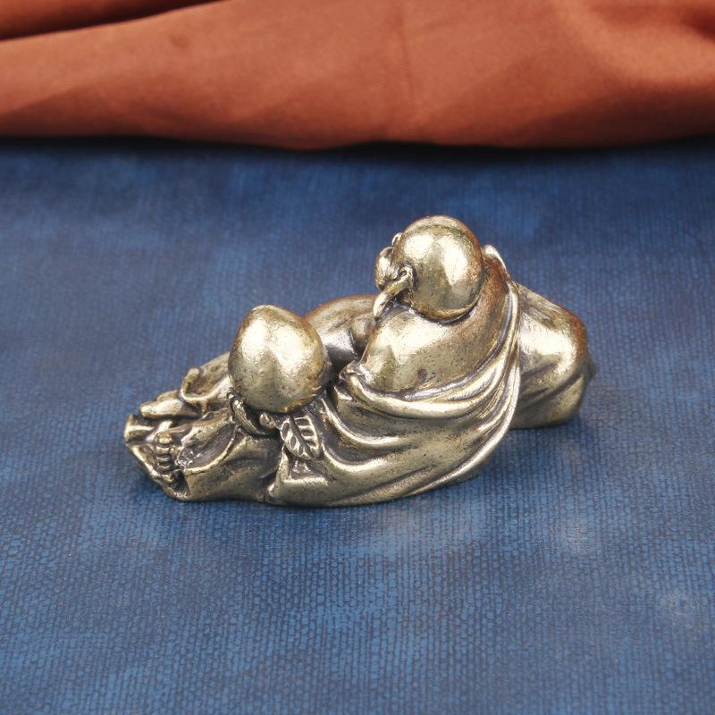 Vintage Brass Maitreya Desktop Ornament Big Belly Laughing Bronze Sculpture Buddha Statue Craft Antique Old Copper