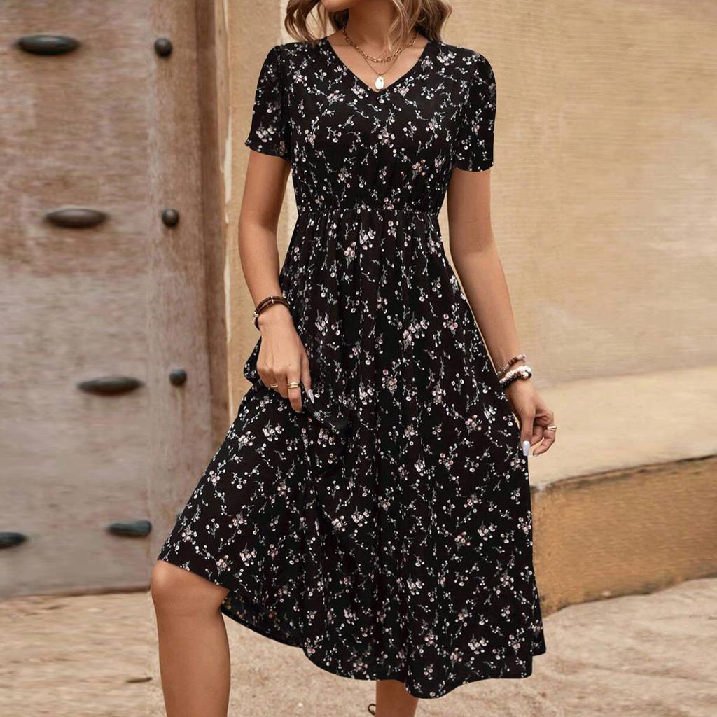 Women's Long Dress Maxi Dress Casual Dress Chiffon Dresses Swing Dress Casual Mature Outdoor Daily Date Ruffled Short Sleeve V-neck Dress