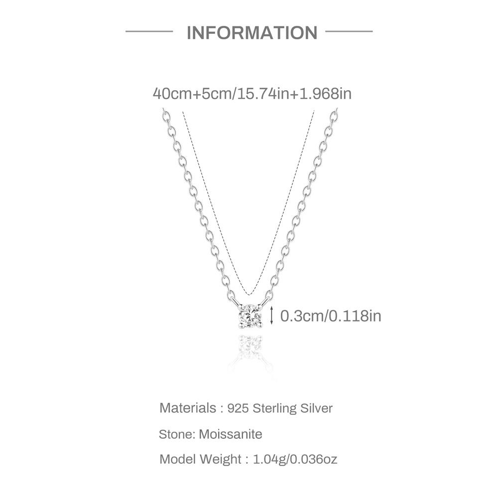 925 Sterling Silver Rhodium Plating Moissanite Solitaire Classic Single Pendant Necklace for Women