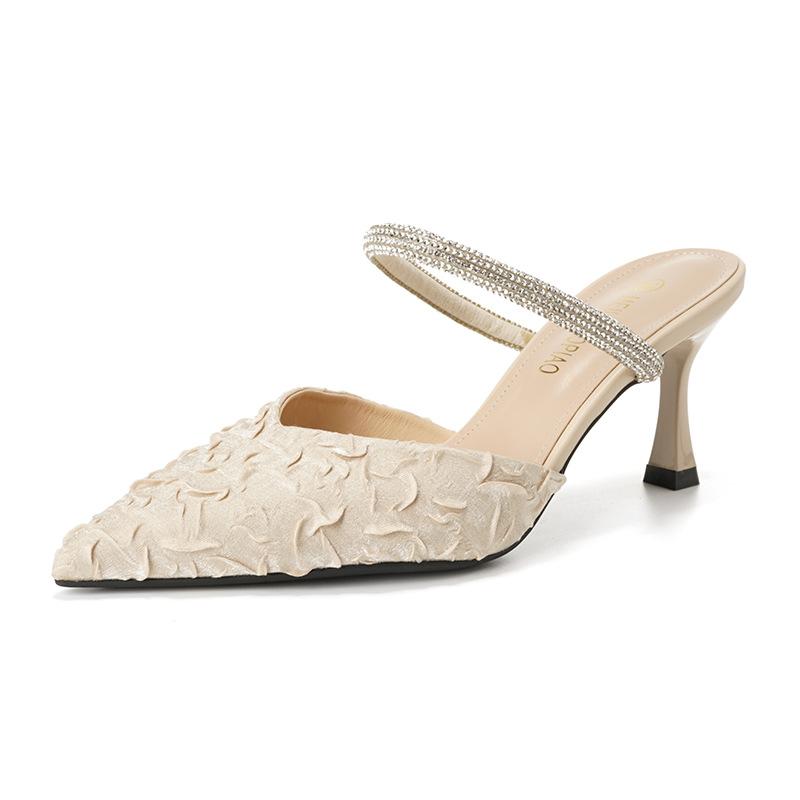 

Полубосоножки на высоком каблуке темперамент 2025 новые сандалии со стразами сказочные шлепанцы женская летняя мода 34