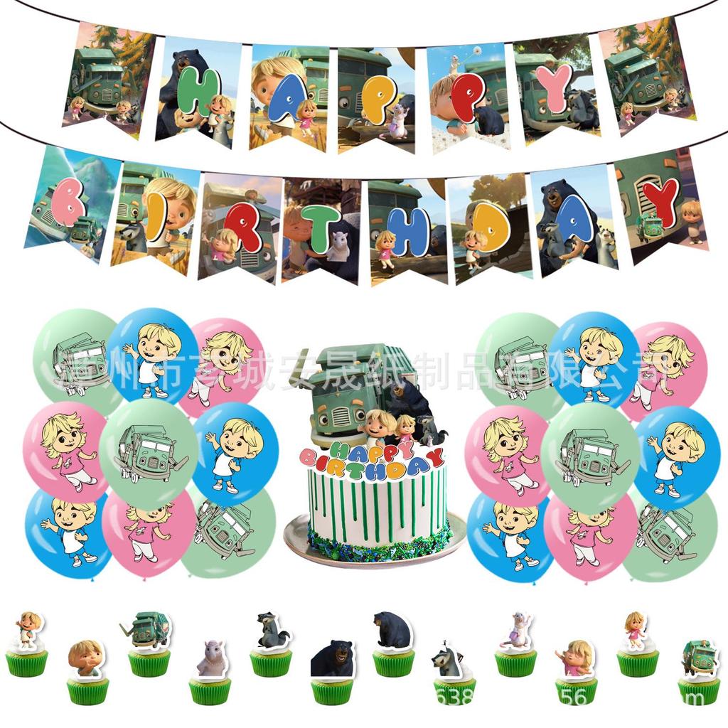 Kleiner Hank & Müllwagen Geburtstagsdeko-Set: Kuchenaufsatz & Ballons
