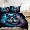 3pcs Moons and Vibrant Cosmic Flames Wolf Quilt Cover Set - Soft and Cozy Bedroom, Guest Room and Dorm Decorative Bedding