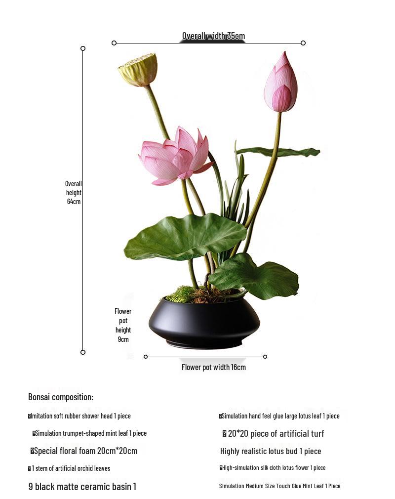 Bonsai Lotus Zen Arrangement: Elegant Artificial Flowers for Teahouse Décor