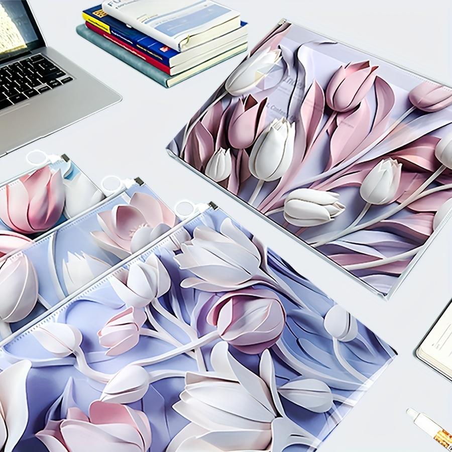 4pcs A4 Tulip 3D Document Bags - Durable PP Office File Organizer, Exam & Study Pouch,School Report Storage,Spring Festival gift