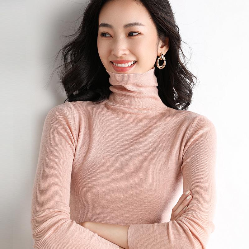 Women's Slim Fit High Neck Wool Sweater - Lightweight, Sheer Base Layer for Spring and Autumn