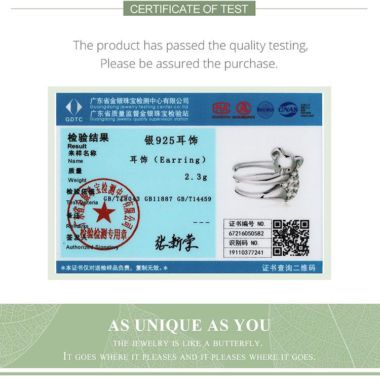 BAMOER Cercei cu zirconiu strălucitor din argint 925 cu animale Koala, bijuterii, cadou pentru femei