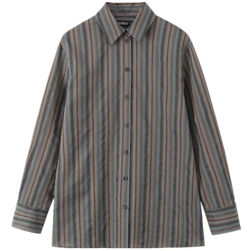 Fashion Style 2024 Fall and Winter New Women's Clothing Stylish All-Matching Striped Long Sleeves Lapel Shirt 9158339