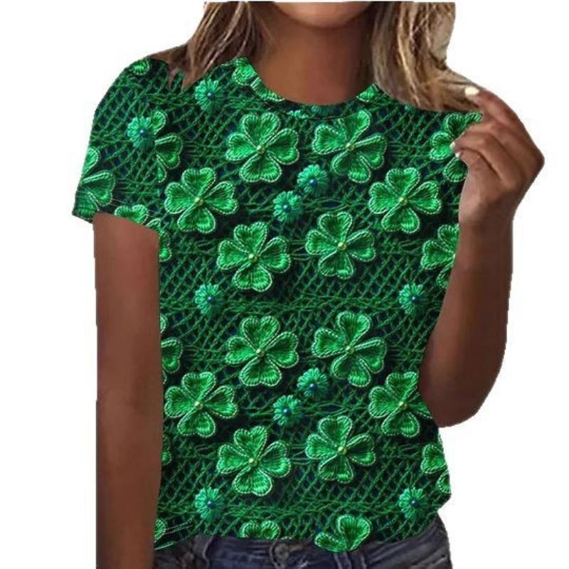 Summer Round Neck 3D St. Patrick's Day Print Top Fashionable Casual Short Sleeved Women's T-shirts