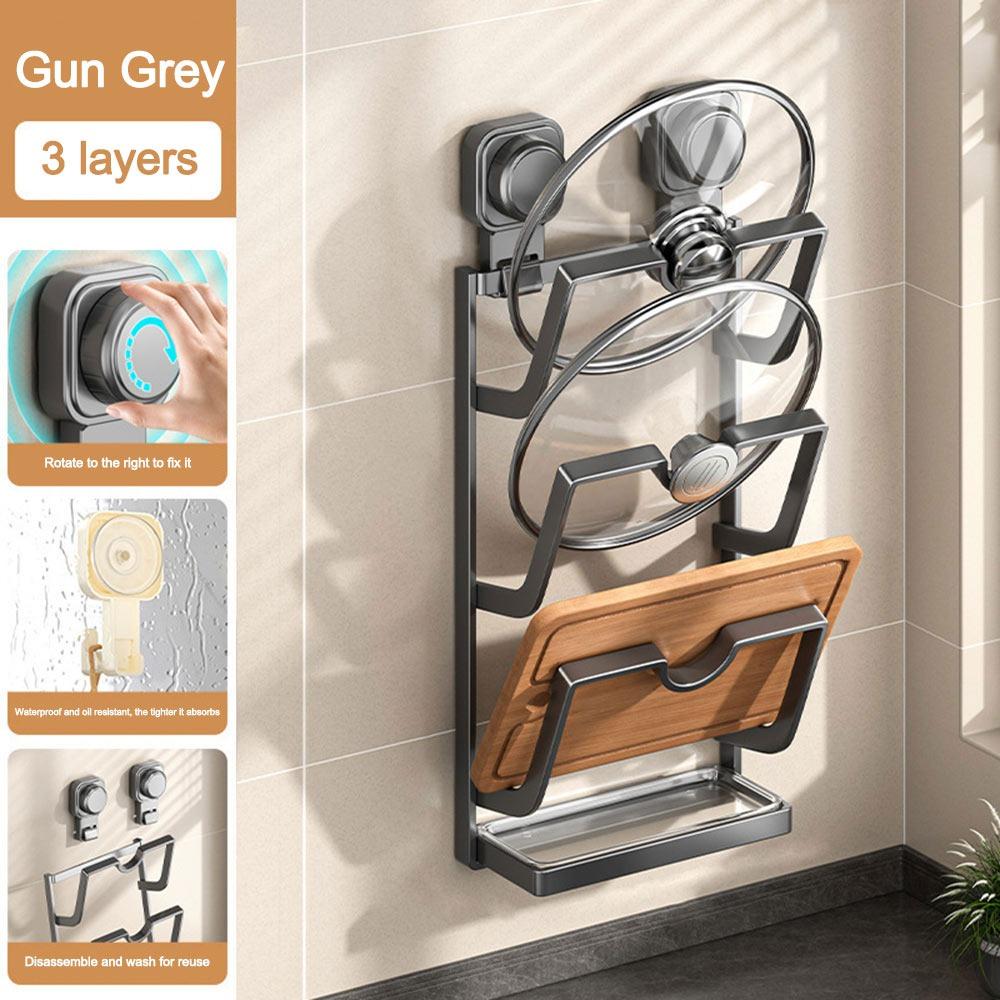 Multi-Layer Suction Cup Pot Lid Holder Punch-Free Pan Cover Storage Holder  for Kitchen