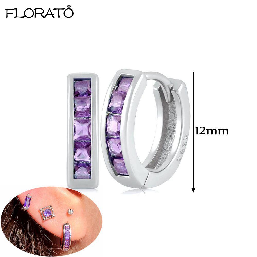 925 Silver Needle Elegant Purple Earrings Exquisite Small Hoop Earrings for Women Fashion Puncture Jewelry Accessories