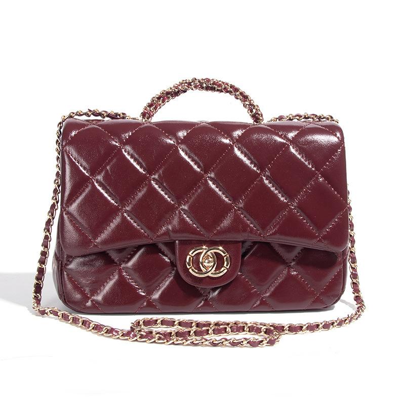 

Сумка-мессенджер на плечо из вощеной кожи первого слоя, с металлической цепочкой, ромбовидная, портативная, модная, универсальная, маленькая квадратная сумка Small: 19 * 7 * 13cm