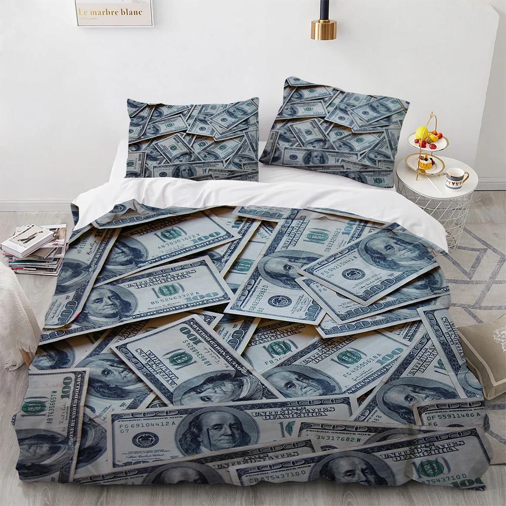 Geld Bettbezug Set Goldmünzen Druck Bettwäsche Set Weich Bequem Doppel Queen King Size Bettdeckenbezug für Teenager Erwachsene
