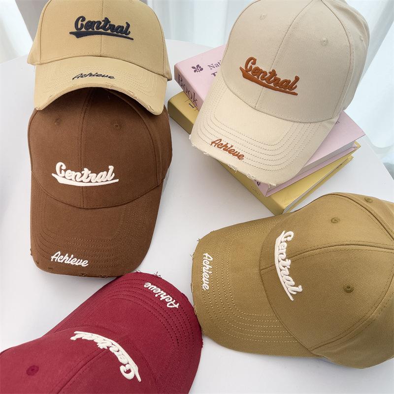 Letter Embroidered Hard Top Big Head Circumference Baseball Hat for Women Trendy Versatile Wide Brim Showing Face Small Sun Protection Baseball Cap