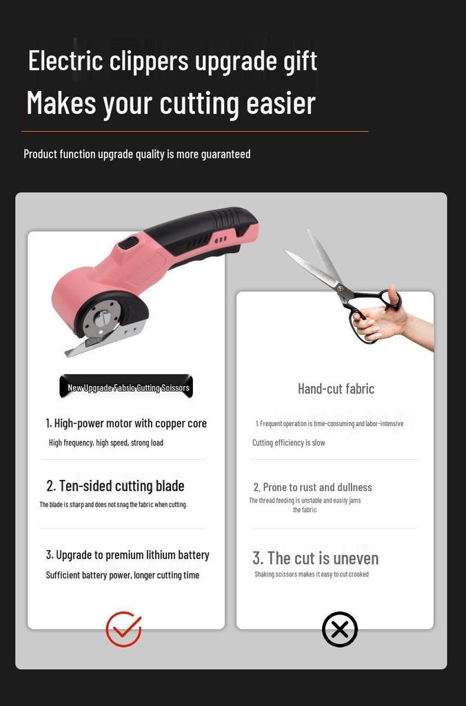 Rechargeable Round Blade Shears: Electric Fabric-Cutting Scissors for Carpet, Curtains, Leather, and Home Use.