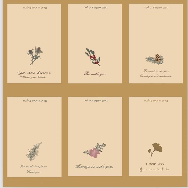 6 stk retro plante gratulasjonskort Kraft papir konvolutt klistremerkesett Bryllup Bursdagsfestival Skrivbar Håndlaget DIY ønske takkekort