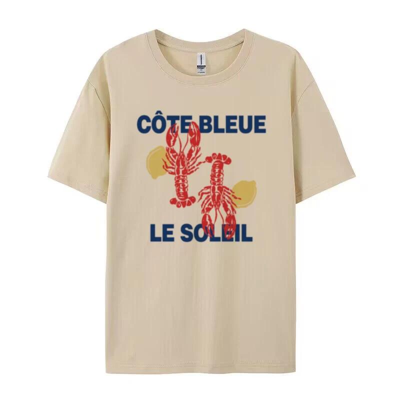 Cute Y2k Lobster Graphic Tees Unisex Summer Retro Aesthetic Seafood T Shirt Loose Cute La Dolce Vita Shirt Coastal Vacation Tops