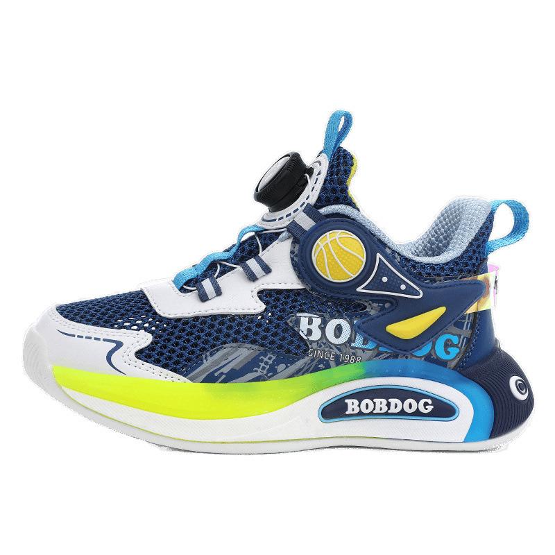 Babu Bean Boys Sneakers 2025 Summer Middle and Older Boys Button Basketball Shoes Children's Mesh Running Shoes