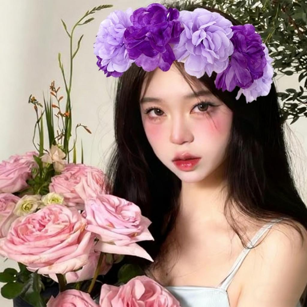 Kids Flower Crown Colorful Floral Hair Hoop Decorative Flower Hairband Realistic Artificial Rose Flower Headband For Beach Trips
