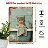 Vintage Cat Metal Wall Sign, Iron Art for Bathroom Decor
