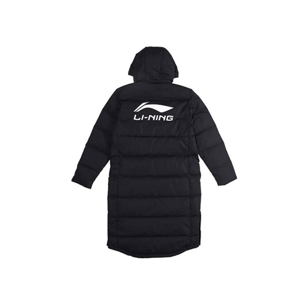Li Ning Campus Series Warm Windproof Long Hooded Down Jacket Men Outerwear Black YYMT103-1