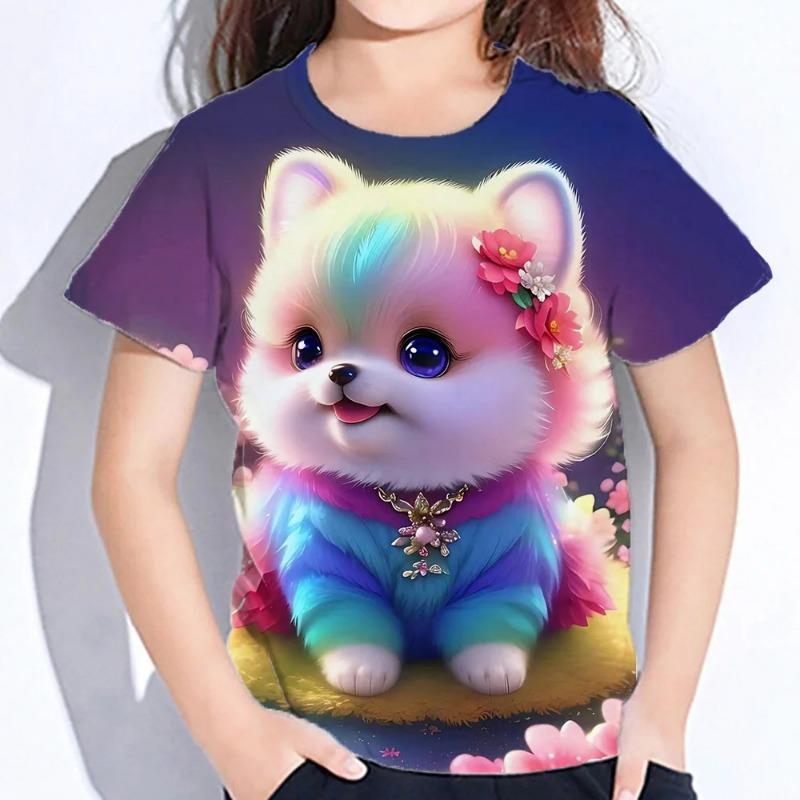 Children's Clothes 3d Print Kawaii Cat Pattern T Shirts Short Sleeve Tops 2026Kids Clothing Girls Boys Clothes 2 To 8 Years