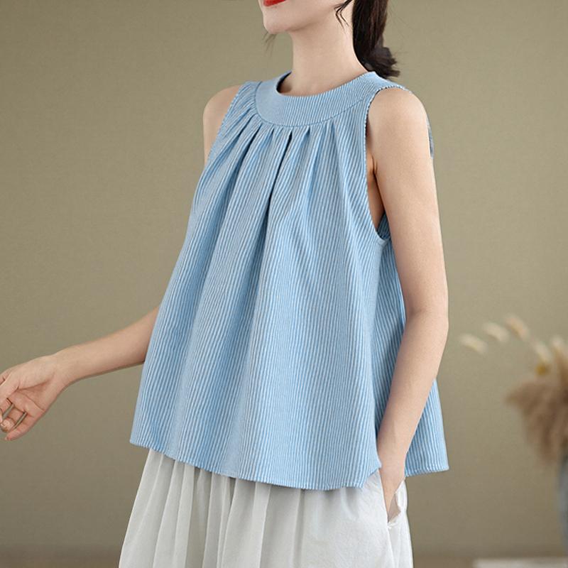 ZANZEA Women Casual Round Neck Summer Sleeveless Stripe Tank Tops