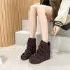 Genuine Leather 7CM Inner Height-increasing High-top White Shoes for Women Autumn New Velcro Casual Sports Short Boots