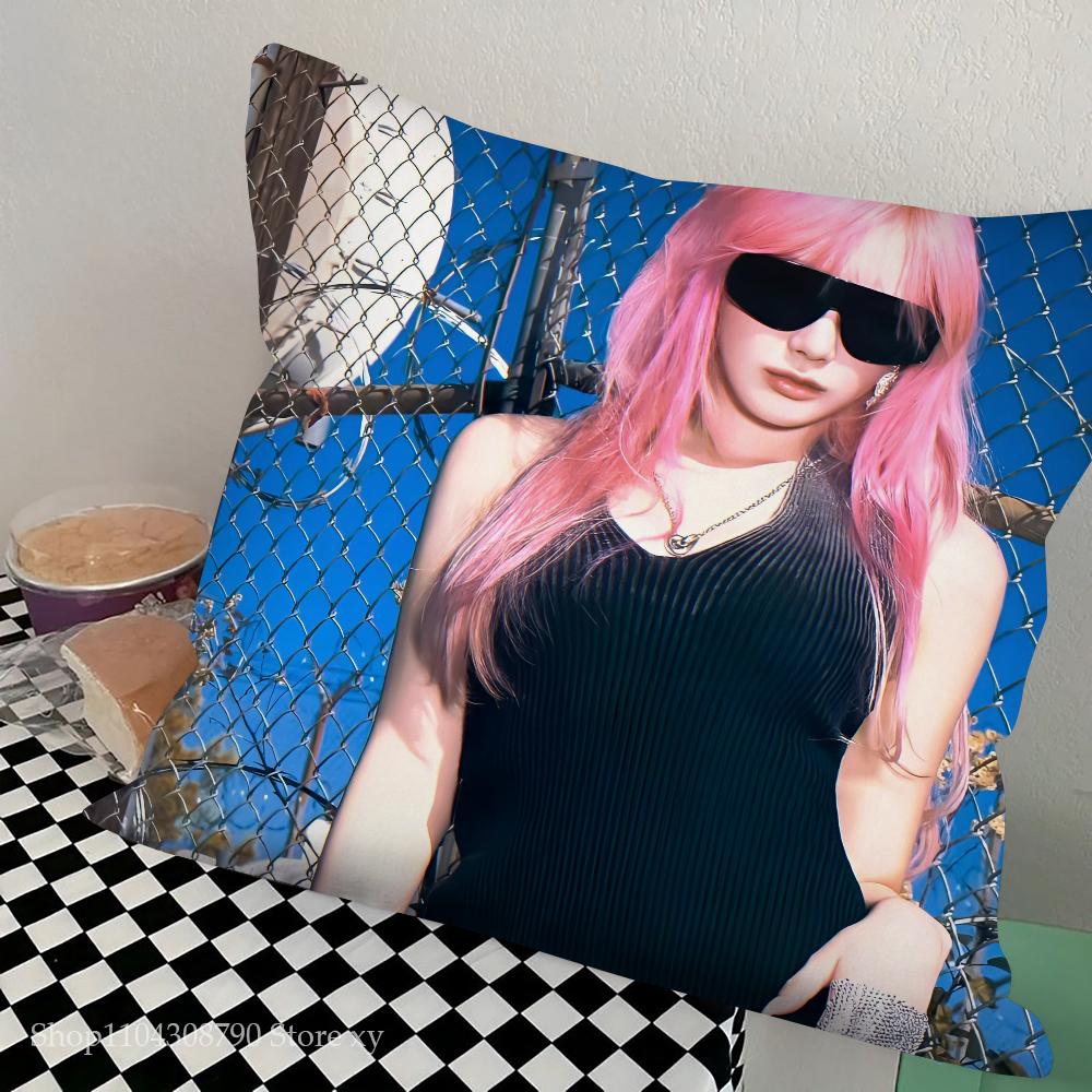 

Korean Girl Group Kpop Aespa Pillow Case Fashion Square Pillowcase Bedroom Sofa Room Ins Decoration Leisure Cushion Cover 16x16Inch
