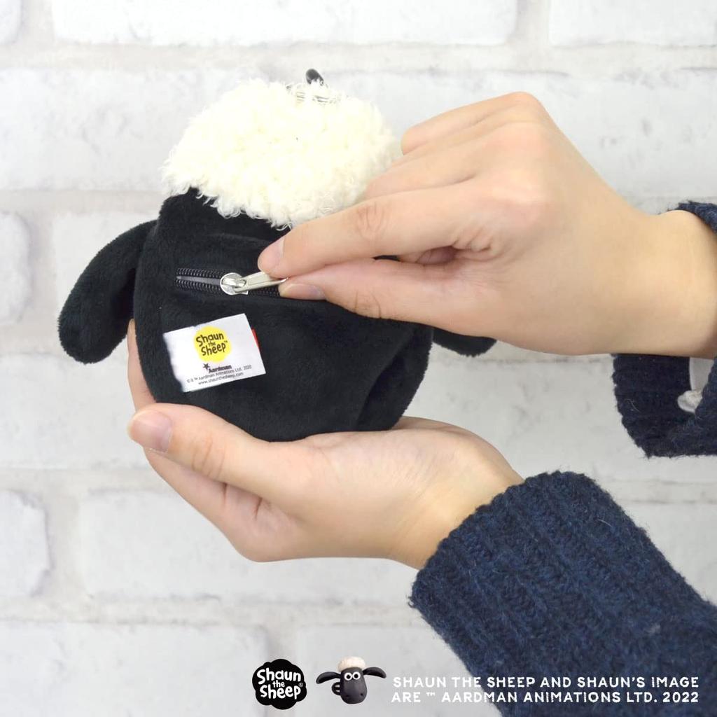 NICI Mini Shaun the Sheep Figure Pouch, German Animal Sheep Coin Purse, Carabiner, Keychain, Bag Charm, Accessory, Gift, Present, Collection, White