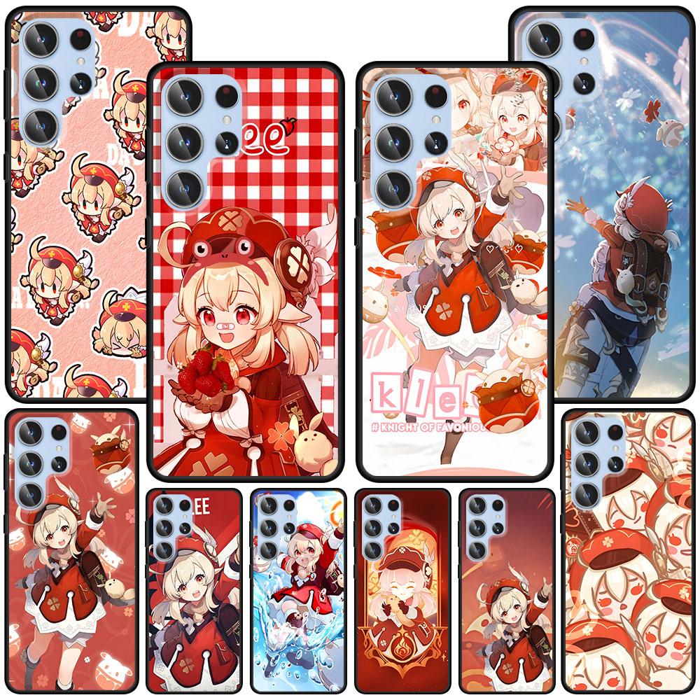 Genshin Impact Klee Hülle für Samsung Galaxy S23 S21 S20 FE S24 S22 Ultra S10 S10e S9 Plus Weiche Schwarze TPU Handyhülle Bumper