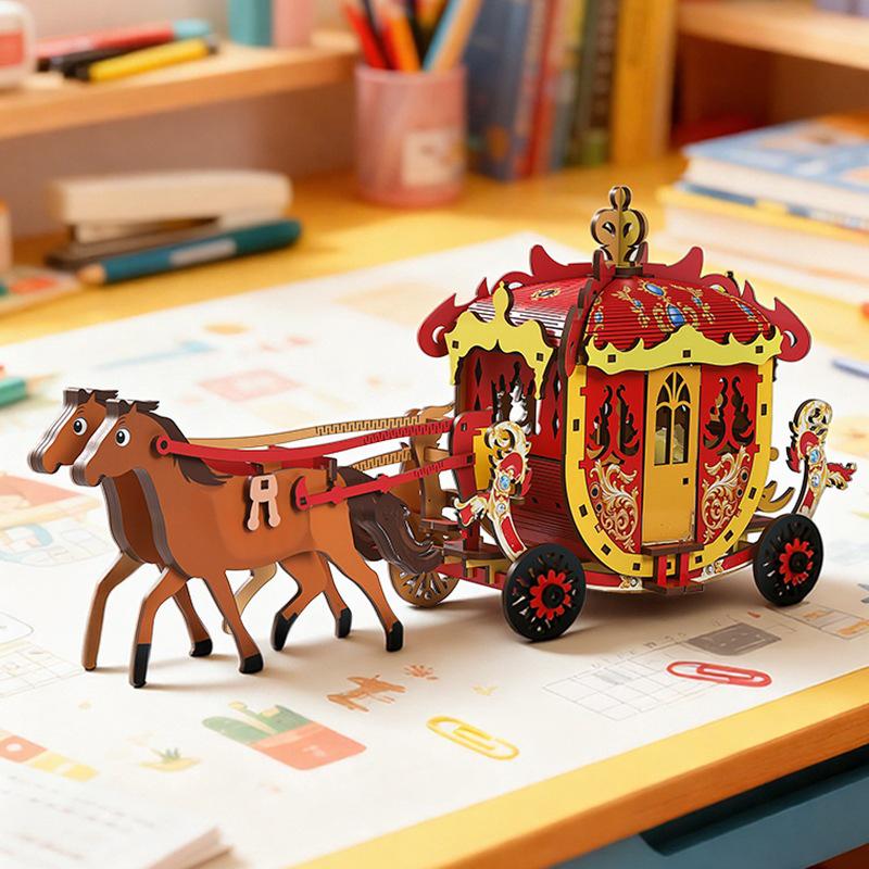 3D Wooden Royal Carriage Puzzle – Children's Educational Model for Intellectual Development